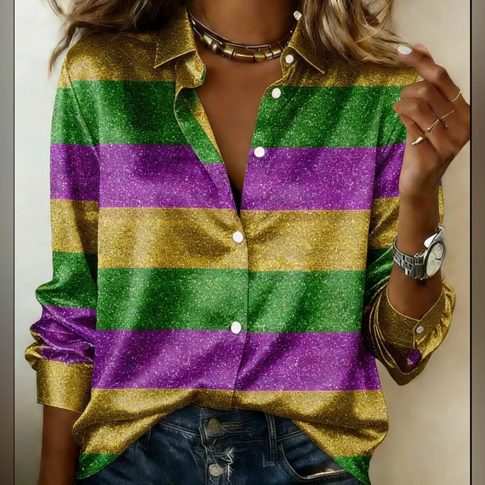Striped Glitter Button-Up Shirt